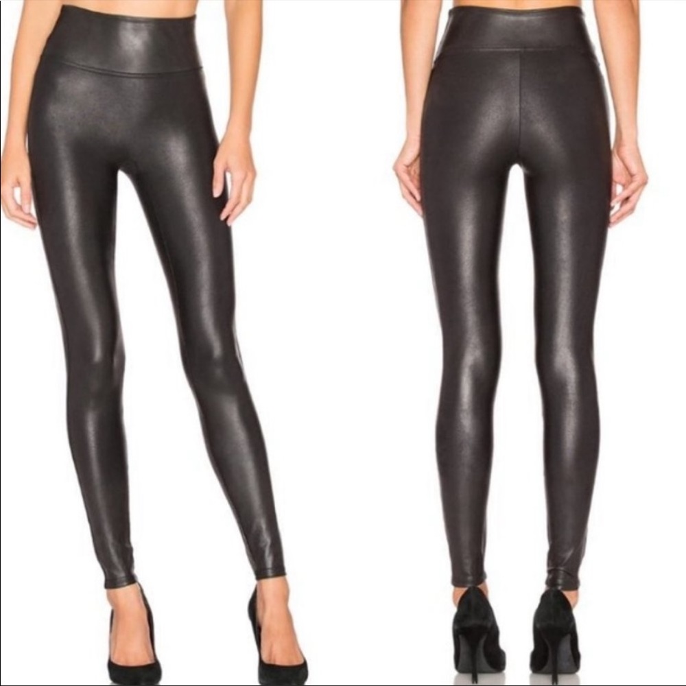 Spanx Black Faux Leather Medium New Full Length Shaping Contouring Leggings